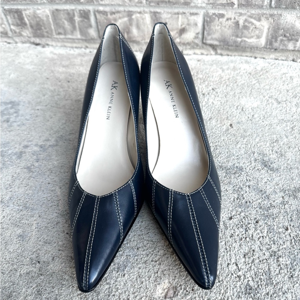 Anne Klein Navy W/White Stitching, Pointed Toe 3" Heels